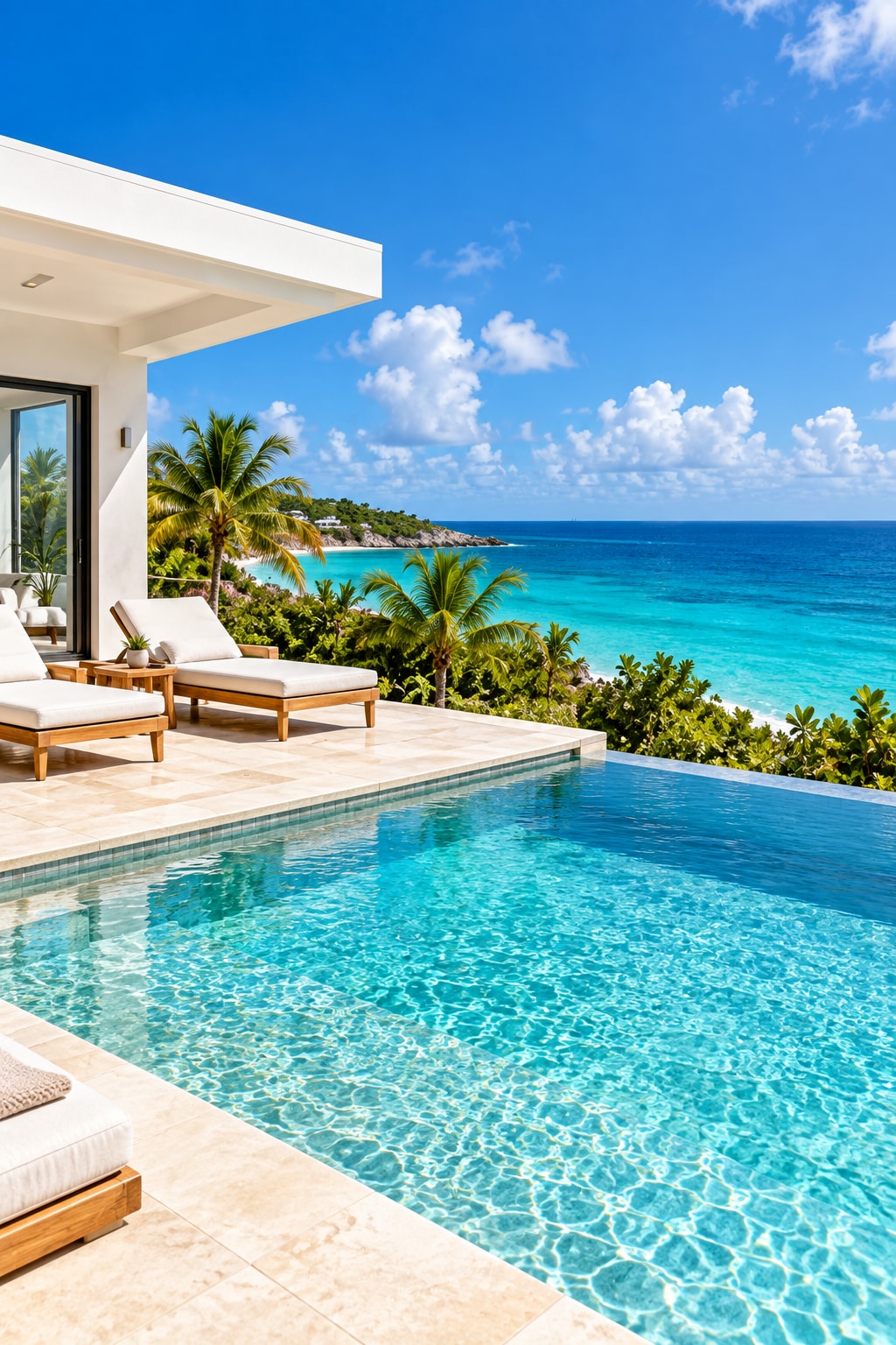 Contemporary island villa terrace and pool